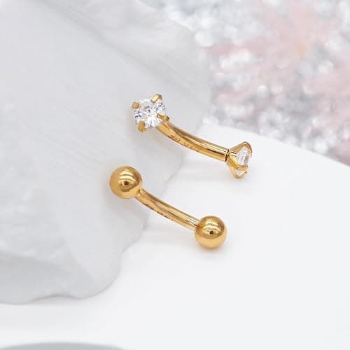 ALACLO 2 Pcs 14k Gold Filled Eyebrow Rings, 16G Threaded Rook Piercing Jewelry, Surgical Steel Vertical Lip Labret Belly Tongue Ring Daith Earring Curved Barbells thumbnail 7