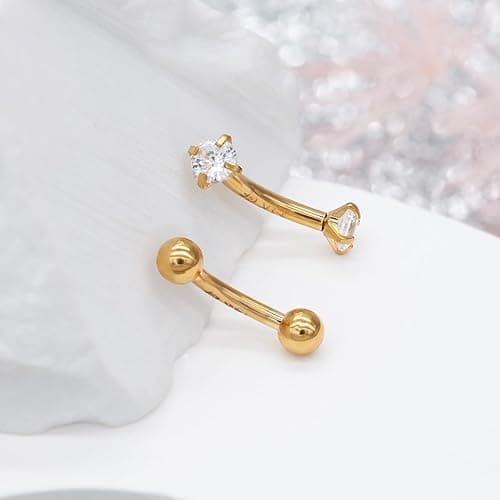 ALACLO 2 Pcs 14k Gold Filled Eyebrow Rings, 16G Threaded Rook Piercing Jewelry, Surgical Steel Vertical Lip Labret Belly Tongue Ring Daith Earring Curved Barbells thumbnail 8