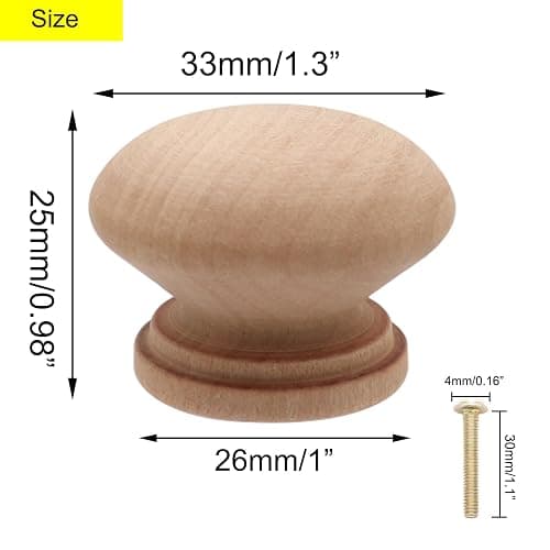 Cangder 20Pcs Wooden Cabinet Knobs Unfinished Wood Knobs for Dresser Mushroom Drawer Knobs Pulls Handles (1.3" Dia., 1" Height, with Screws) thumbnail 3