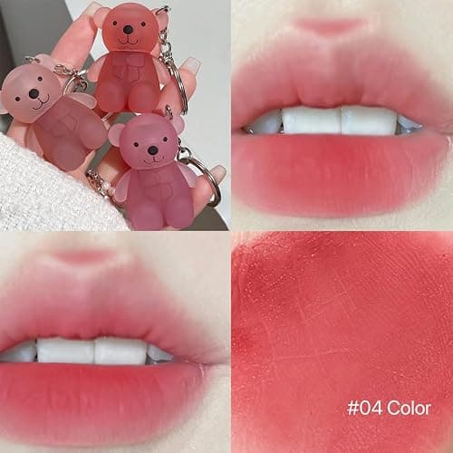 Petansy Velvet Matte Liquid Lipstick, 6 Colors Waterproof Long Lasting Lip Gloss Lip Stain, Cute Bear 2 in 1 Key Chain Lip Gloss, Korean Lip Glaze Natural Lip Makeup thumbnail 6