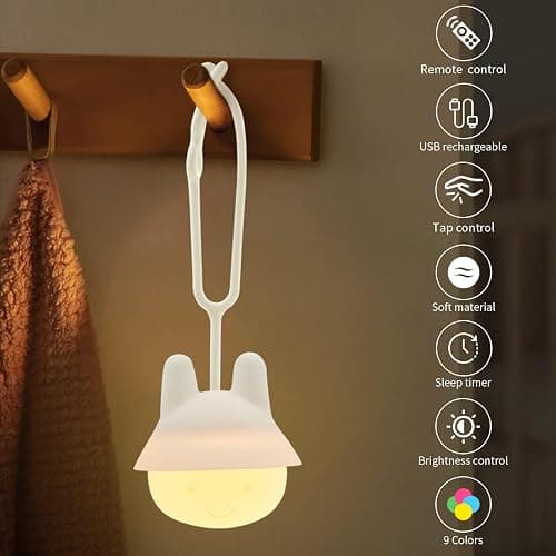 Baby Night Light for Car Seat- Dimming Function 9 Colors Changing Eye Caring Portable Rechargeable & Timing Bedside Lamp Light Up Toddler Bed Room Travel Essentials Squishy Silicone Infant BPA Free thumbnail 3