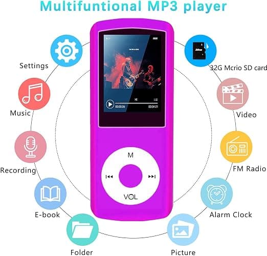 64GB MP3 Player, Hotechs MP3 Music Player with Slim Classic Digital LCD 1.82'' Screen Mini USB Port with FM Radio, Voice Record (Pink) thumbnail 3