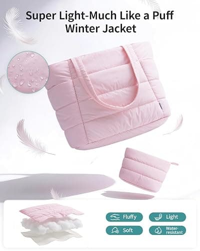Narwey Nylon Puffer Tote Bag for Women, Puffy Work Nurse Teacher Tote Bag, Quilted Shoulder Bag for Travel, Gym, Gifts thumbnail 2