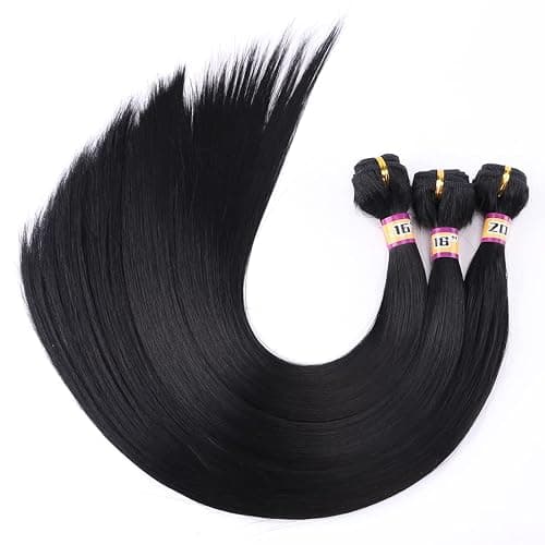3 Bundles Silky Straight Synthetic Hair Weave Extensions 16 18 20 Inches Mixed Color Black Hair Weft (1#) - Image 1