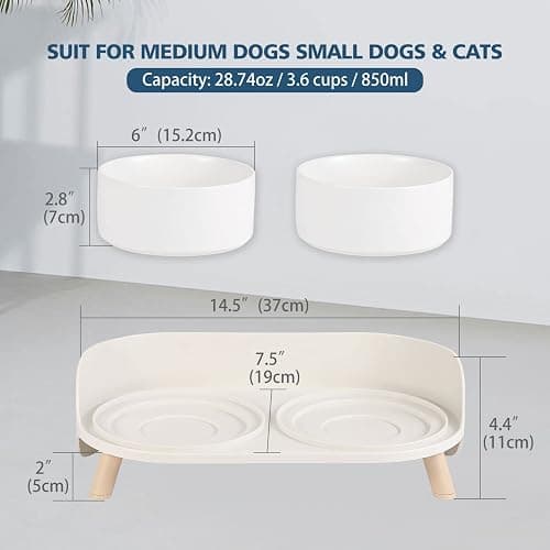 Elevated Ceramic Dog Bowl Set - Double Dog Feeding Bowls with Stand Splash Proof - Raised Dishes for Food and Water - Ideal for Small to Medium Dogs - 2 x 850 ml - 28.74 oz thumbnail 2