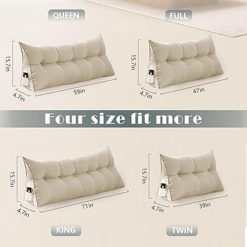 UUluhao Triangular Headboard Pillow Twin XL for Dorm Headboard Bed Wedge Pillows Bolster Cushion Bed Bolster Triangular Backrest Cream White,39 * 4.7 * 15.7in - Cream White - Twin：39in*4.7in*15.7in thumbnail 2