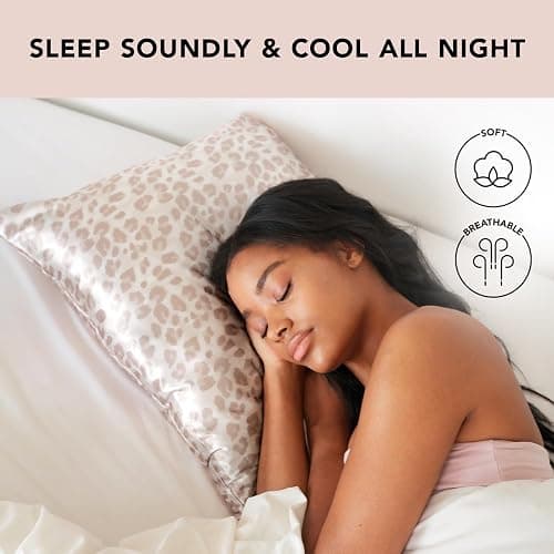 Kitsch Satin Pillowcase with Zipper for Hair & Skin, Softer Than Silk Pillow Cases Queen, Wrinkle-Free, Smooth and Cooling Satin Pillow Covers, Standard Size 19"x26", Leopard thumbnail 4