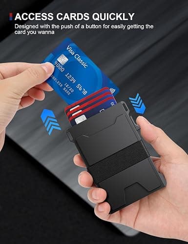 Men Wallet Credit Card Holder, Wallets for Men, Aluminum Minimalist Metal Pop Up Wallet with Durable Expandable Backplate, RFID Blocking, Front Pocket Card Cases, Holds 12+ Cards Plus Cash thumbnail 3