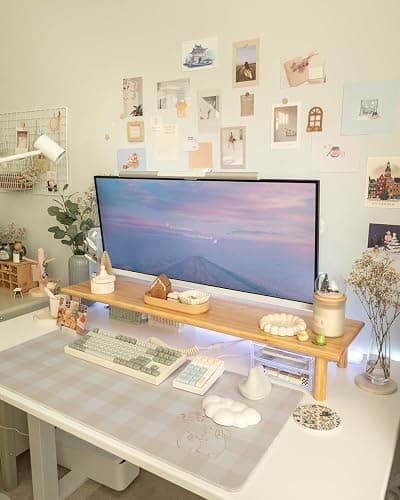 ROCDEER Bamboo Dual Monitor Shelf, Monitor Stand Riser with Underneath Storage for Desk Office Supplies, Supports Heavy TV up to 300 lbs, Natural thumbnail 2