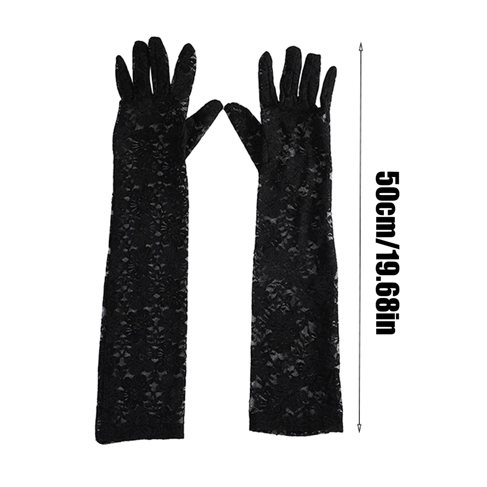 IRYNA Long Lace Gloves - Black Elbow Length Opera Silk Hand Sleeves for Evening Party, Black, One Size thumbnail 2