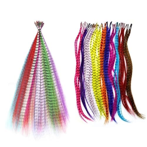 YUDAOHAIR Synthetic Feather Hair Extensions for Women 16 Inch Hairpieces With 100pcs Silicone Micro link Beads And 2 Crochet Hooks Hair Feathers with Tools Kit (16'', 108 feather mix colors) thumbnail 2