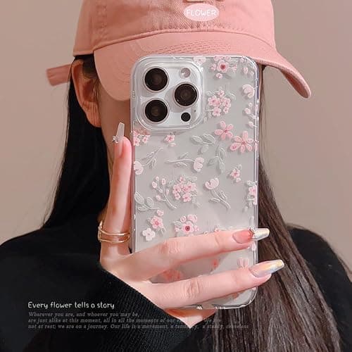 Reownest Compatible for iPhone 15 Case for Clear Pink Flower Cute Aesthetic Design Floral Women Teen Girls Silicone Slim Cover Protection Phone Cases-Clear thumbnail 7