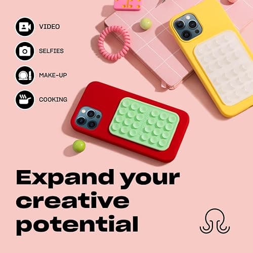 OCTOBUDDY Classic - Silicone Suction Phone Case Adhesive Mount - Hands-Free, Strong Grip Holder for Selfies & Videos - iPhone & Android Compatible - 2.25″ x 3.25″, Marigold thumbnail 5