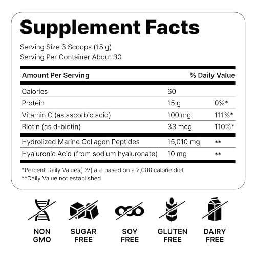 Cevitol Marine Collagen Peptides - Hydrolyzed Ultra-fine Collagen Powder for Women & Men, Hyaluronic Acid, Biotin, Vitamin C, for Skin, Hair, Nails, Joints, Non-GMO, Unflavored, Easily Dissolved, 16oz thumbnail 3