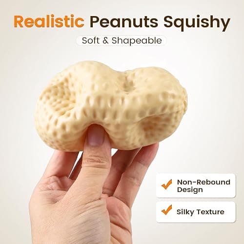 Crunchy Peanut Squishy - Stress Relief Moldable Coconut Oil Squishy | Single Pack, Soft & Shapeable, Realistic Peanut Design for Adults & Teens, Zero Rebound, 4.33" x 2.16" thumbnail 3