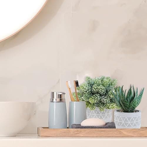 Winlyn Set of 3 Mini Faux Succulent Potted Plants Artificial Aloe Hops String of Pearls Fake Succulents in Gray Geometric Concrete Pots for Home Office Table Shelf Kitchen Living Room Boho Décor thumbnail 5