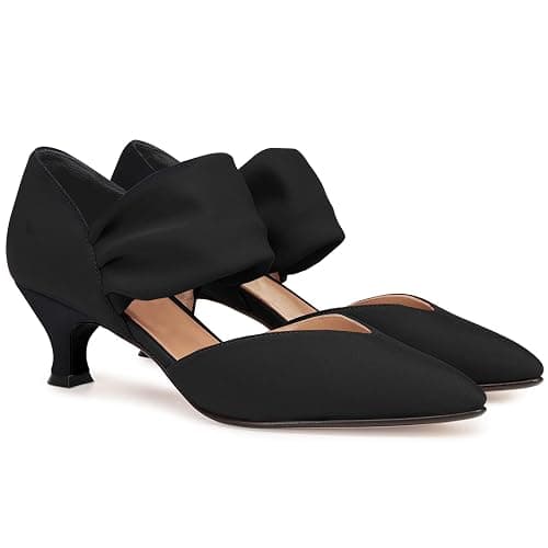 Coutgo Womens Low Kitten Heel Dress Shoes Pointed Toe Slip on Ankle Strap Cutout Elegant Party Wedding Pumps - Image 1