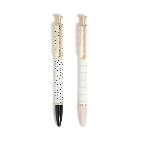 U Brands Monterey Ballpoint Pens, Set of 2, Stripes And Dots With Gold Details, Bold (1.0 mm) Point, Black Ink - Image 1