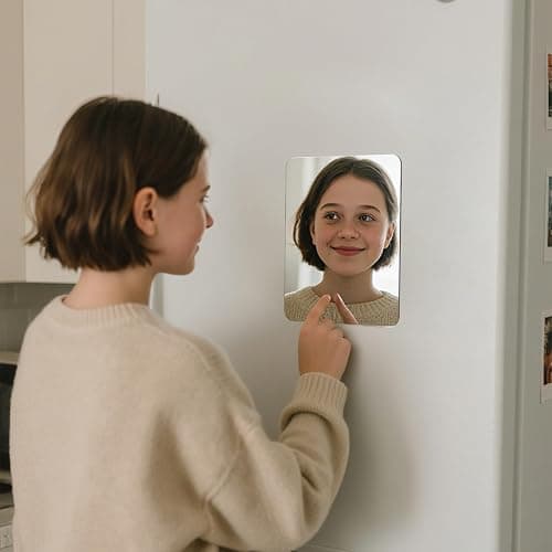 Neehows 1 Pc Strong Magnetic Locker Mirror, 4.17" x 5.78" Small Real Glass Mirror with Super Clear Reflection and Fully Magnetic Back for School Locker Refrigerator Office Cabinet thumbnail 5