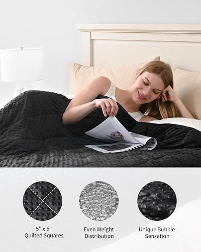 Mr. Sandman Weighted Blanket for Adults, Heavy Blanket for Woman,Man Sleeping/Calm, Soft and Cozy Weighted Throw Blankets, Machine Washable, 60 x 80in, 15 lbs, Black thumbnail 5