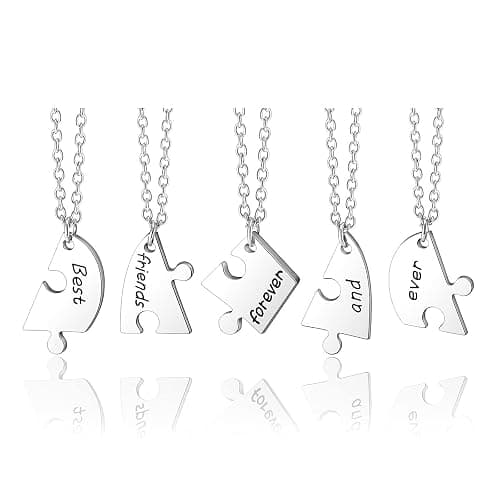 PESOENTH BFF Best Friend Necklace For 2 3 4 5,Friendship Jewelry For Women Gift,Matching Heart Best Friends Forever Pendant Necklaces Set Birthday for Friendship BBF - 5pcs Best friends forever and ever Neclace thumbnail 3
