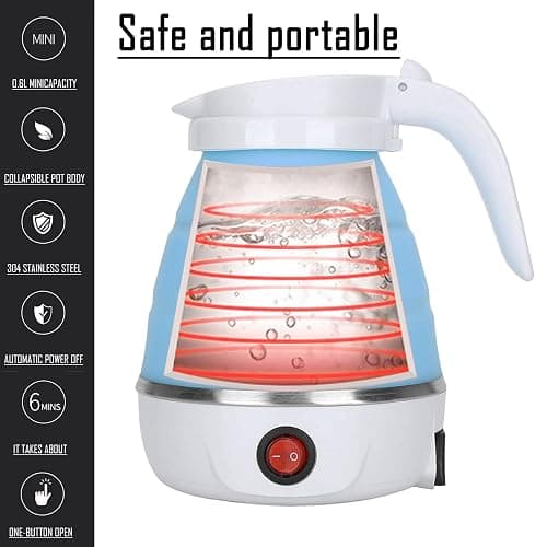 Travel Kettle Electric Small Foldable Portable Kettle,Silicone Collapsible Heating Water Boiler Tea Pot for Camping,Easy for Storage with Separable Power Cord (Blue pro) thumbnail 4