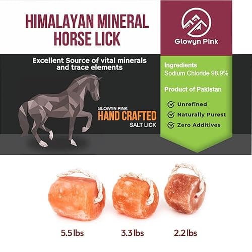 Glowyn Pink Himalayan Mineral Salt Block on Rope Pack of 4 (3lbs each) – 100% Organic Pink Salt Lick for Horses and Livestock. Deer Attractant with No Harmful Elements. thumbnail 7