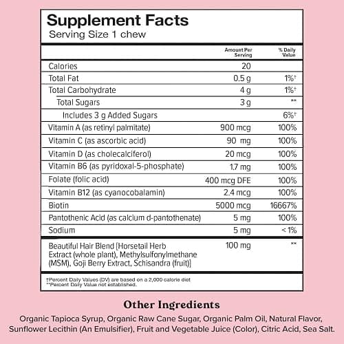 Chewsy - Beautiful Hair - Support for Stronger, Healthy Hair - with Biotin, Horsetail Extract, Goji Berry & Vitamins - Sweet Raspberry, 30-Day Supply thumbnail 2