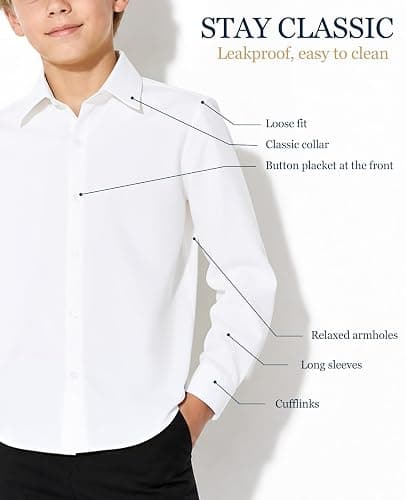 Cozople Boys Long Sleeve Dress Shirt Button Down Wrinkle-Resistant | Soft Smooth Fabric with Classic Spread Collar and Button Cuffs Ideal for School Uniform, Wedding And Formal Events thumbnail 6