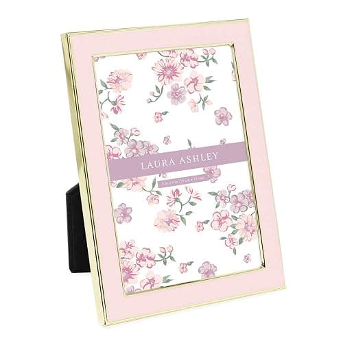 Laura Ashley 4x6 Pink Enamel Picture Frame, Gold Metal Edge with Easel, for Countertop, Counterspace, Tabletop Display, Bookshelf, Desk, Wall Décor, Photo Gallery - Image 1