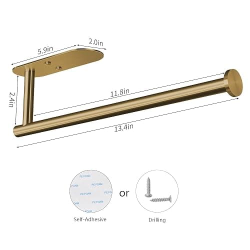 VAEHOLD Adhesive Paper Towel Holder Under Cabinet Wall Mount for Kitchen Paper Towel, Paper Towel Roll Holder Stick to Wall, Stainless Steel (Gold) thumbnail 3