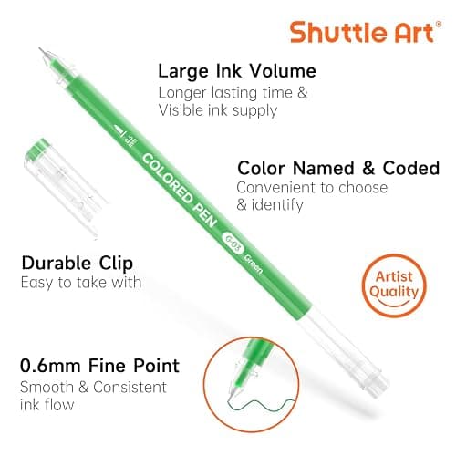 Shuttle Art Colored Pens, 24 Blue & Green Tone Colors Cute Journal Pens 0.6mm Fine Point Colored Gel Pens for Black Paper Adult Coloring Writing Drawing Journaling Note Taking School Office Home thumbnail 4