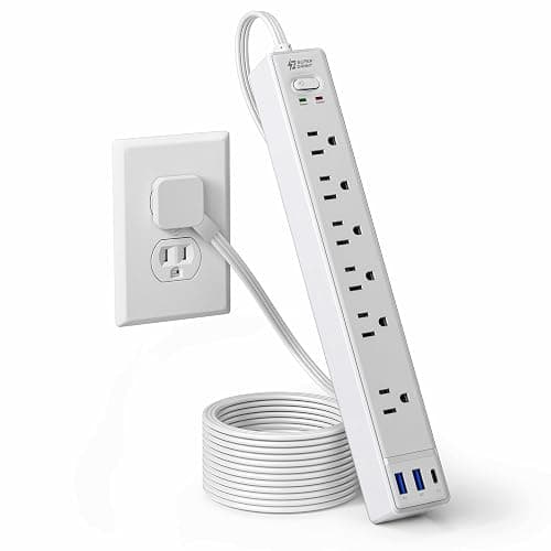 Flat Plug Surge Protector Power Strip, 6ft Ultra Thin Extension Cord with 3 USB, SUPERDANNY 6 Outlets Charging Station, Wall Mountable Outlet Extender for Home Office, College Dorm Room - Image 1