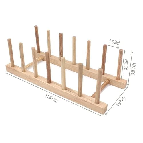 Z ZICOME Set of 2 Bamboo Wooden Dish Rack Plate Rack Stand Pot Lid Holder Kitchen Cabinet Organizer thumbnail 2