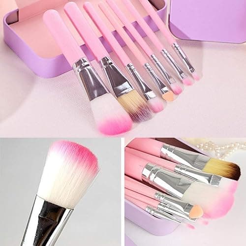 Pimoys Children Makeup Brushes, 7Pcs Makeup Brush Set Foundation Eyebrow Eyeliner Brush Cosmetic Concealer Brushes for Kids Girls, Women trave - Pink with case thumbnail 4