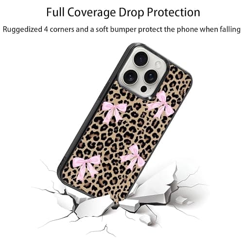 qizjio Preppy Cheetah Leopard Print Phone Case Shockproof Protective Coquette Bow Phone Cover for iPhone 16 Pro thumbnail 3