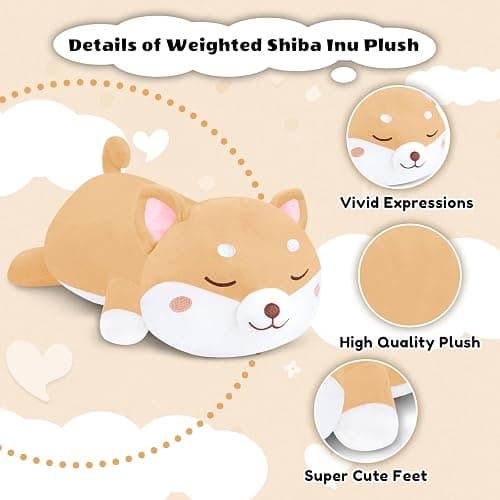 Finebee Weighted Shiba Inu Stuffed Animals, Cute Weighted Dog Plush, Soft Stuffed Weighted Shiba Inu Plushie Gifts for Kids & Adults(9.8" 0.8Lbs) thumbnail 3