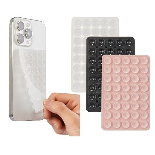 3 Pack Silicone Sticky Grip Holder for Cellphone, Silicone Suction Cup Phone Mount Hands-Free Double Sided Strong Grip Phone Holder for Selfie & Videos, Pink/Black/Transparent - Image 1