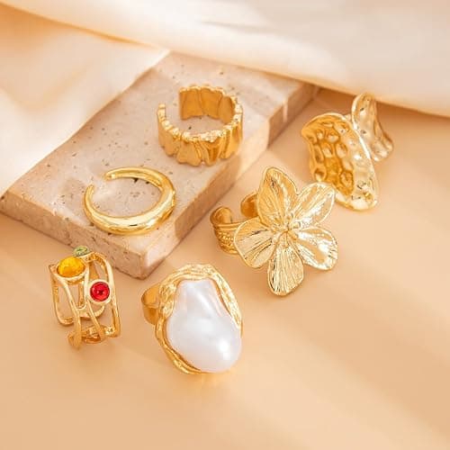 VRNGI Chunky Rings for Women Adjustable Thick Rings Set Trendy Statement Stackable Ring for Women Chunky Jewlery Irregular Dome Flower Finger Knkuckle Thumb Ring thumbnail 8