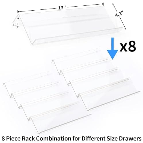 MIUKAA Clear Acrylic Spice Drawer Organizer, 4 Tier- 2 Set Expandable From 13" to 26" Drawer Seasoning Organizer, Kitchen Spice Rack Tray for Drawer/Countertop (Jars not included) - 8 Pcs x 13 inch Width, Transparent thumbnail 2