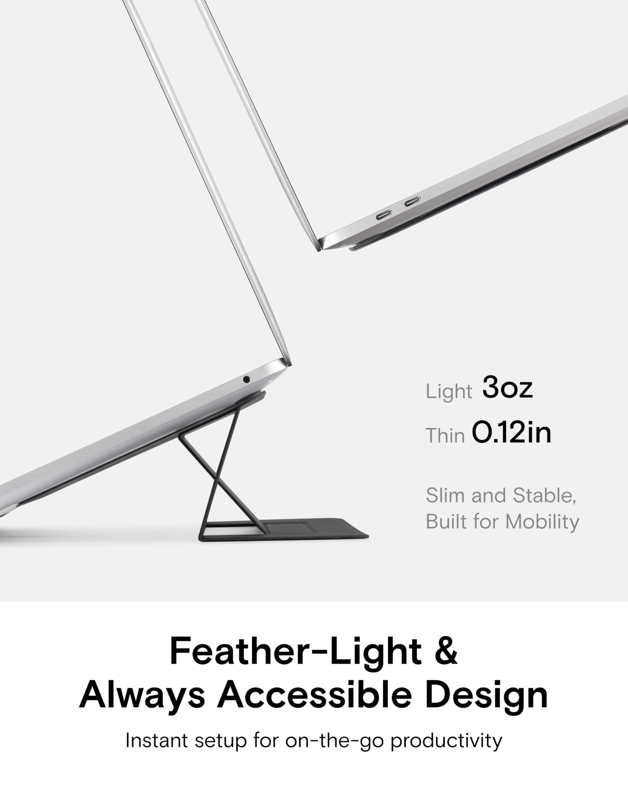 MOFT Onzichtbare smalle laptopstandaard voor bureau, draagbare en opvouwbare laptopstandaard met instelbare perfecte kijkhoeken, compatibel met laptops tot 16" (Zwart) - Zwart thumbnail 2