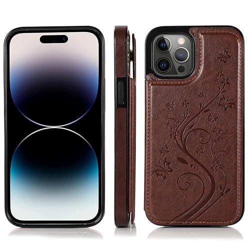 JIATAY Wallet Phone Case for iPhone 14 Plus Case with Card Slot, Butterfly Flower Flip Leather iPhone 14 Plus Phone Case with Stand for Women Men (Brown) thumbnail 5