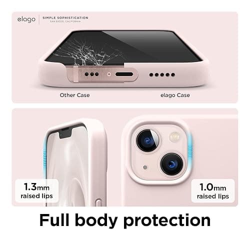 elago Coque Silicone Liquide Compatible avec iPhone 13 (6.1”), Case en Silicone Premium, Étui Protection Complète - Cover Antichoc à 3 Structure, Microfibre Douce Empêche Les Rayures (Rose) thumbnail 4