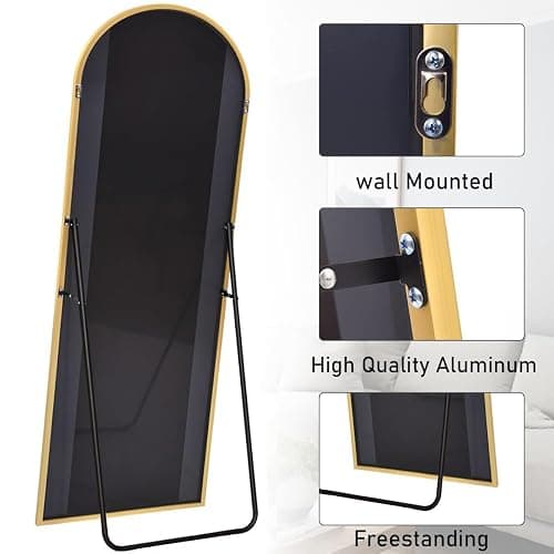 ZMYCZ Mirror Full Length, 71"x26" Arched Full Length Mirror, Arch Mirror with Stand, Large Standing Mirrors, Oversized Full Body Mirrors with Aluminum Frame for Bedroom, Living Room (Gold) thumbnail 6