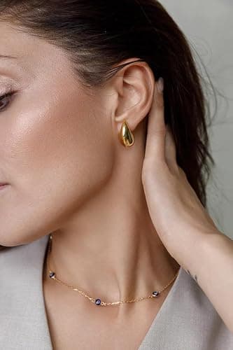 Small Teardrop Gold Chunky Earrings for Women,Thick Gold Plated Hoop Hypoallergenic Water Drop Earring Dupes for Women 18MM thumbnail 4