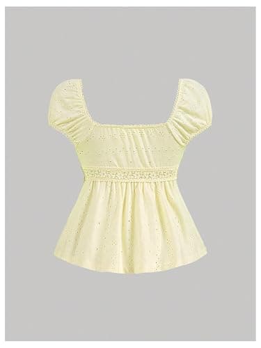 SOLY HUX Women's Short Sleeve Babydoll Tops Cute Summer Blouse | Peplum Top for Teen Girls, Square Neck, Lace Tops, Summer T Shirts thumbnail 2