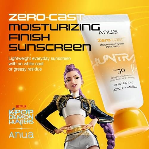 Anua, Zero-Cast Moisturizing Sunscreen SPF 50, Glow Natural Sunscreen for face, No White Cast, Hyaluronic Acid, Niacinamide, Oil-Free, KPop Demon Hunters, Korean Skincare, 1.69 fl oz thumbnail 2