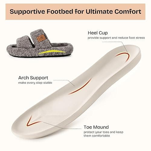 EverFoams Womens Fuzzy Open-toe Slippers Soft Comfy Memory Foam Indoor House Shoes thumbnail 4
