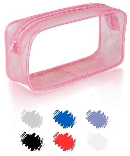 Soul Projekt Clear Pencil Case for Exams, Large Pink Transparent Exam Pencil Case for Students, Portable Clear Makeup Bag, PVC Pouch See Through Toiletry and Cosmetic Bag, Back to School Supplies - Image 1
