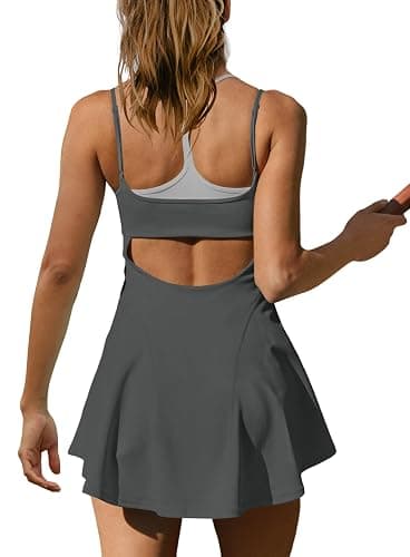 Yanekop Womens Tennis Dress with Built in Shorts and Bra Athletic Dresses Golf Outfits Spaghetti Strap Workout Dress thumbnail 4